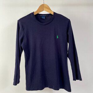 Women's Ralph Lauren Sport Long Sleeve Cotton Tee Shirt, Navy Blue, Size L
